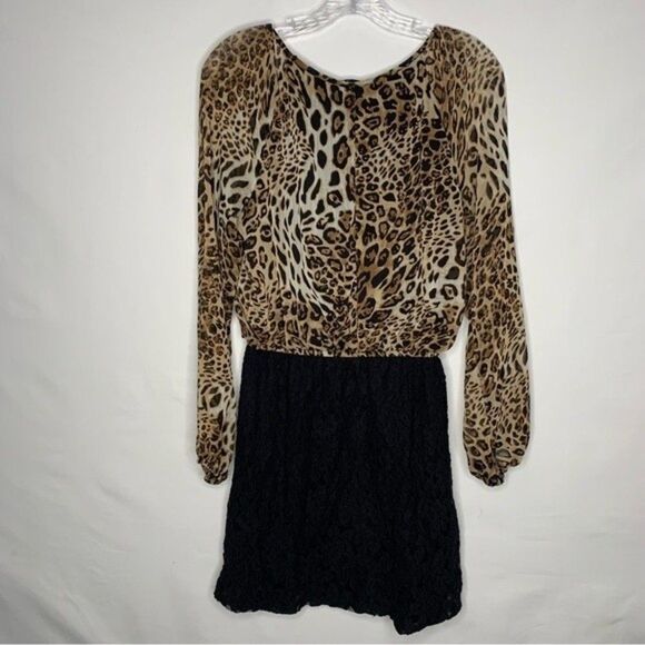 Speechless Black Brown Cheetah Leopard Animal Print Long Sheer Sleeves Lace L - Picture 8 of 10